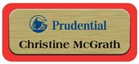 Metal Name Tag: Brushed Gold Metal Name Tag with a Red Plastic Border
