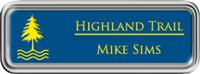 Framed Name Tag: Silver Plastic (rounded corners) - Sky Blue and Yellow Plastic Insert