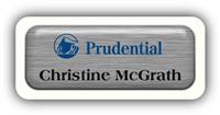 Metal Name Tag: Brushed Silver Metal Name Tag with a White Plastic Border and Epoxy