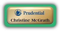 Metal Name Tag: Shiny Gold Metal Name Tag with a Bright Green Plastic Border and Epoxy