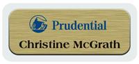 Metal Name Tag: Brushed Gold Metal Name Tag with a Light Grey Plastic Border