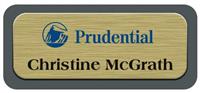 Metal Name Tag: Brushed Gold Metal Name Tag with a Charcoal Grey Plastic Border
