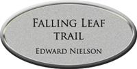 Framed Name Tag: Silver Plastic (oval) - Smooth Silver and Black Plastic Insert