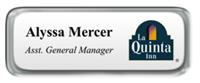 Metal Name Tag: White with Shiny Silver Metal Border