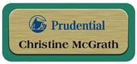 Metal Name Tag: Brushed Gold Metal Name Tag with a Pine Green Plastic Border