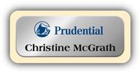 Metal Name Tag: Shiny Silver Metal Name Tag with an Antique Ivory Plastic Border