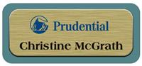 Metal Name Tag: Brushed Gold Metal Name Tag with a Black Forest Green Plastic Border