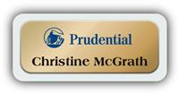 Metal Name Tag: Shiny Gold Metal Name Tag with a Light Grey Plastic Border