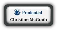 Metal Name Tag: White Metal Name Tag with a Graphite Plastic Border and Epoxy