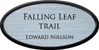 Framed Name Tag: Black Plastic (oval) - Brushed Aluminum and Black Plastic Insert