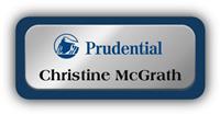 Metal Name Tag: Shiny Silver Metal Name Tag with a Marine Blue Plastic Border