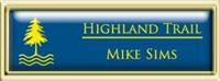 Framed Name Tag: Gold Plastic (squared corners) - Sky Blue and Yellow Plastic Insert with Epoxy
