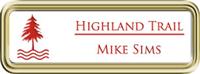 Framed Name Tag: Gold Plastic (rounded corners) - White and Crimson Plastic Insert