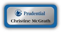 Metal Name Tag: Shiny Silver Metal Name Tag with a Blue Plastic Border