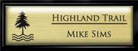 Framed Name Tag: Black Plastic (squared corners) - Euro Gold and Black Plastic Insert with Epoxy