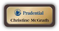Metal Name Tag: Shiny Gold Metal Name Tag with a Dark Brown Plastic Border
