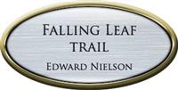 Framed Name Tag: Gold Plastic (Oval) - Brushed Aluminum and Black Plastic Insert with Epoxy