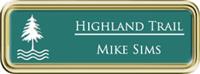 Framed Name Tag: Gold Plastic (rounded corners) - Celadon Green and White Plastic Insert