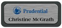 Metal Name Tag: Brushed Silver Metal Name Tag with a Graphite Plastic Border