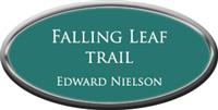 Framed Name Tag: Silver Plastic (oval) - Celadon Green and White Plastic Insert