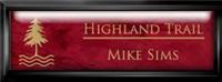 Framed Name Tag: Black Plastic (squared corners) - Port Wine and Gold Plastic Insert with Epoxy