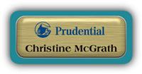 Metal Name Tag: Brushed Gold Metal Name Tag with a Bahama Blue Plastic Border and Epoxy