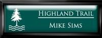 Framed Name Tag: Black Plastic (squared corners) - Evergreen and White Plastic Insert with Epoxy
