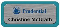 Metal Name Tag: Brushed Silver Metal Name Tag with a Bahama Blue Plastic Border