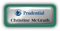 Metal Name Tag: Shiny Silver Metal Name Tag with a Pine Green Plastic Border and Epoxy
