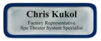 Metal Name Tag: Shiny Silver with Blue Metal Border