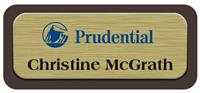 Metal Name Tag: Brushed Gold Metal Name Tag with a Dark Brown Plastic Border