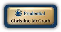 Metal Name Tag: Shiny Gold Metal Name Tag with a Marine Blue Plastic Border and Epoxy