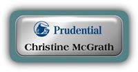 Metal Name Tag: Shiny Silver Metal Name Tag with a Forest Green Plastic Border and Epoxy
