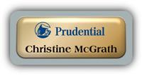 Metal Name Tag: Shiny Gold Metal Name Tag with a Grey Plastic Border and Epoxy