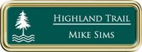 Framed Name Tag: Gold Plastic (rounded corners) - Evergreen and White Plastic Insert