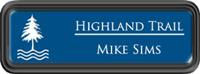 Framed Name Tag: Black Plastic (rounded corners) - Sky Blue and White Plastic Insert