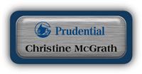 Metal Name Tag: Brushed Silver Metal Name Tag with a Marine Blue Plastic Border and Epoxy