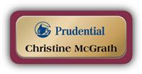 Metal Name Tag: Shiny Gold Metal Name Tag with a Burgundy Plastic Border