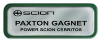 Metal Name Tag: Shiny Silver with Green Metal Border