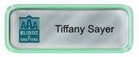 Metal Name Tag: Shiny Silver with Shiny Green Metal Border