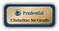 Metal Name Tag: Shiny Gold Metal Name Tag with a Marine Blue Plastic Border