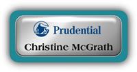 Metal Name Tag: Shiny Silver Metal Name Tag with a Bahama Blue Plastic Border and Epoxy