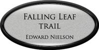 Framed Name Tag: Black Plastic (Oval) - Smooth Silver and Black Plastic Insert with Epoxy
