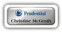 Metal Name Tag: Shiny Silver Metal Name Tag with a White Plastic Border and Epoxy