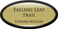 Framed Name Tag: Black Plastic (Oval) - Shiny Gold and Black Plastic Insert with Epoxy
