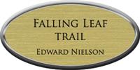 Framed Name Tag: Silver Plastic (oval) - Shiny Gold and Black Plastic Insert