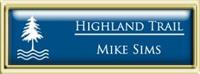 Framed Name Tag: Gold Plastic (squared corners) - Sky Blue and White Plastic Insert with Epoxy