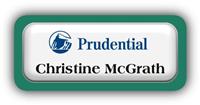 Metal Name Tag: White Metal Name Tag with a Pine Green Plastic Border and Epoxy