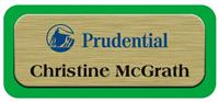Metal Name Tag: Brushed Gold Metal Name Tag with a Bright Green Plastic Border