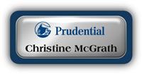 Metal Name Tag: Shiny Silver Metal Name Tag with a Marine Blue Plastic Border and Epoxy